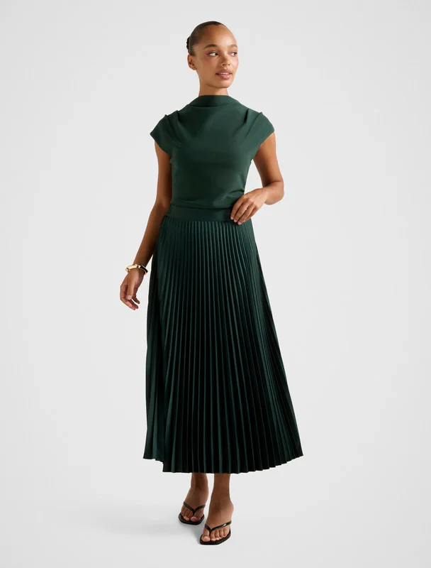 ESTELLE Satin Pleated Midi Skirt